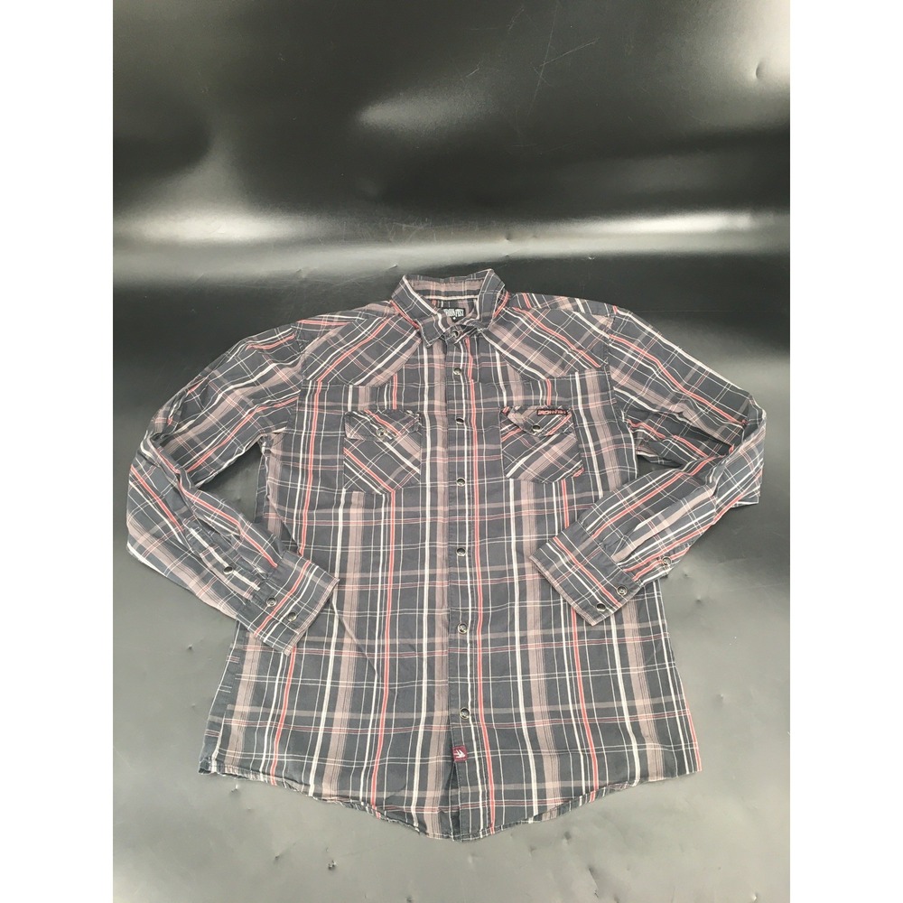 Mens Iron Fist Men's Shirt Sz Medium‎ Black Pearl Snap Plaid Long Sleeves Cotton